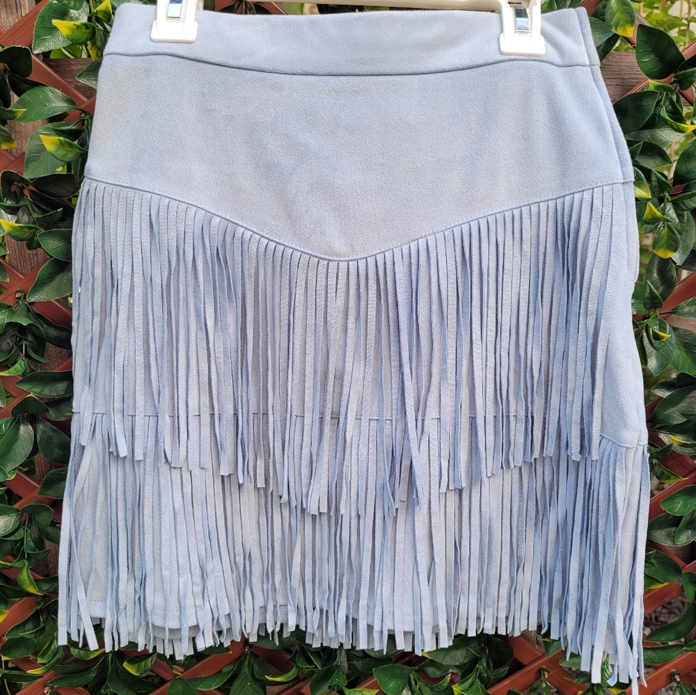 Miami Light Blue Fringe Mini Skirt